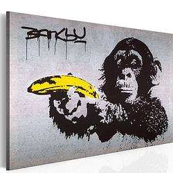 Foto van Artgeist stop of de aap zal schieten banksy canvas schilderij 60x40cm