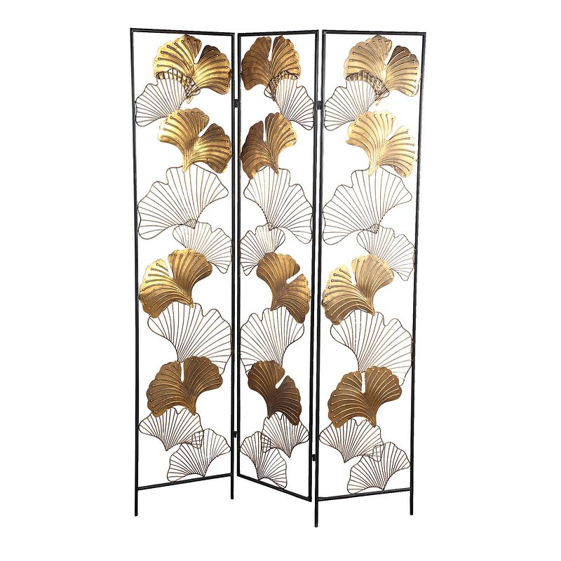 Foto van Ptmd nadesh gold metal roomdivider ginkgo leafs rect