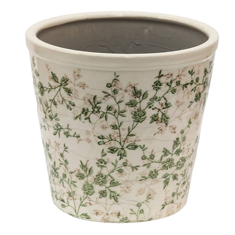 Foto van Clayre & eef bloempot ø 22*20 cm groen beige keramiek bloemen bloempot binnen plantenpot plant pot groen bloempot