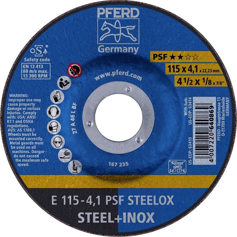 Foto van Pferd 62011531 e 115-4,1 psf steelox afbraamschijf gebogen 115 mm 22.23 mm 10 stuk(s)