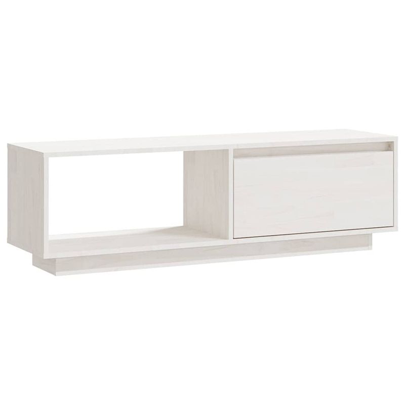 Foto van The living store houten tv-meubel - grenenhout - wit - 110 x 30 x 33.5 cm - lades - opbergschappen