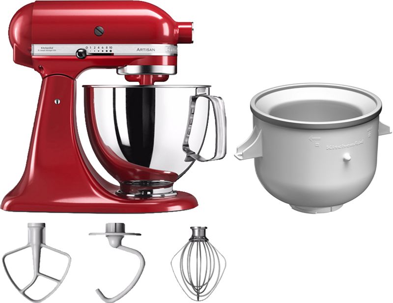 Foto van Kitchenaid artisan mixer 5ksm125 keizerrood + roomijsmaker