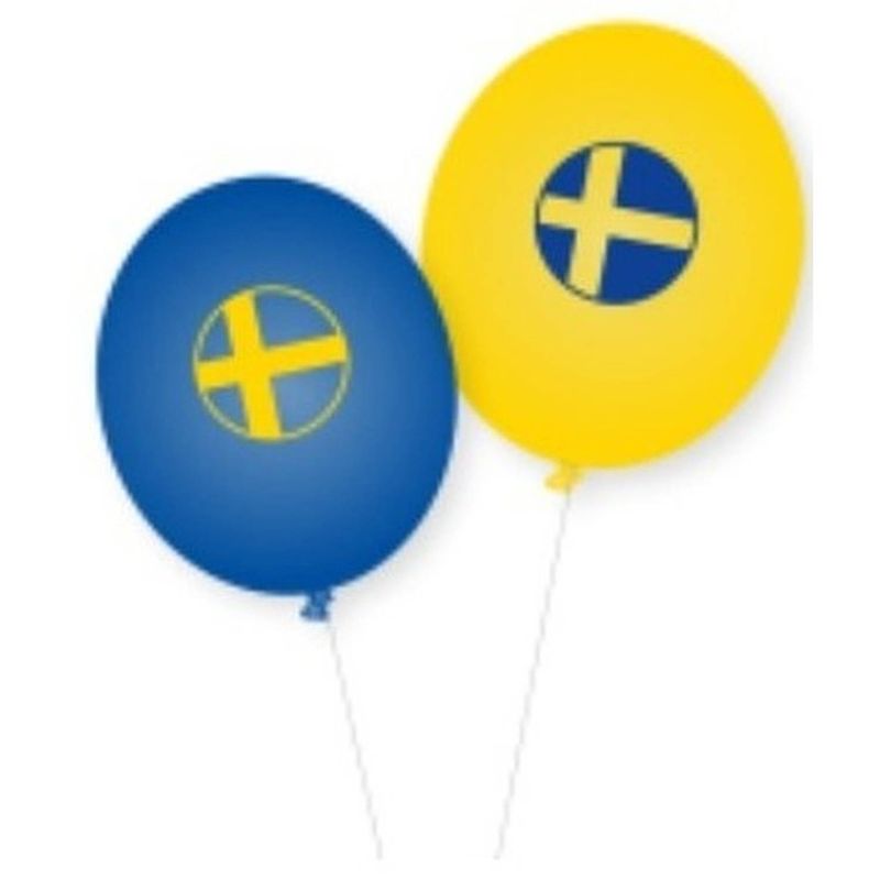 Foto van Landen thema versiering vlag zweden kleuren ballonnen 8x stuks - ballonnen