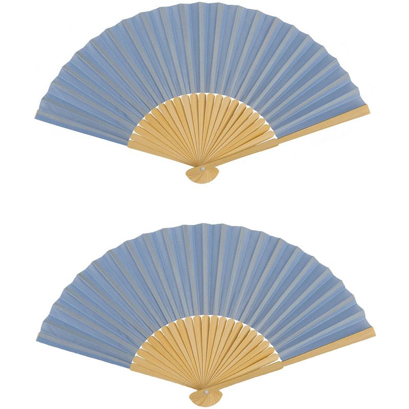 Foto van Spaanse handwaaier - 4x - pastelkleuren - korenblauw - bamboe/papier - 21 cm - verkleedattributen
