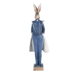 Foto van Clayre & eef beeld konijn 14x10x44 cm blauw kunststof woonaccessoires beeld decoratie decoratieve accessoires blauw