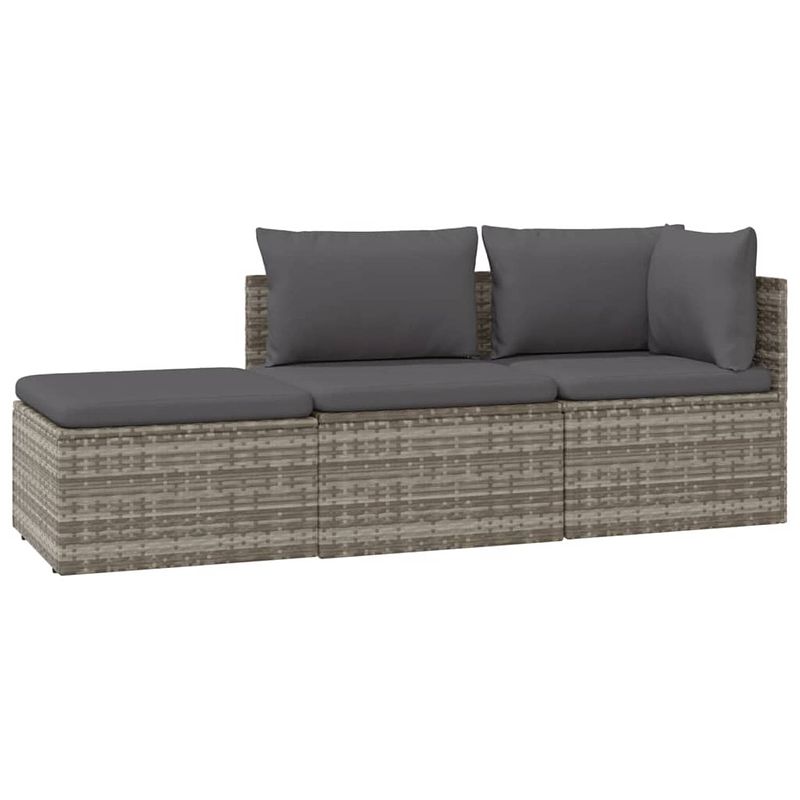 Foto van Vidaxl 3-delige loungeset met kussens poly rattan grijs