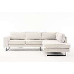 Foto van Hoekbank design puckerto 290cm bank beige ribstof hoek loungebank rechts bankstel