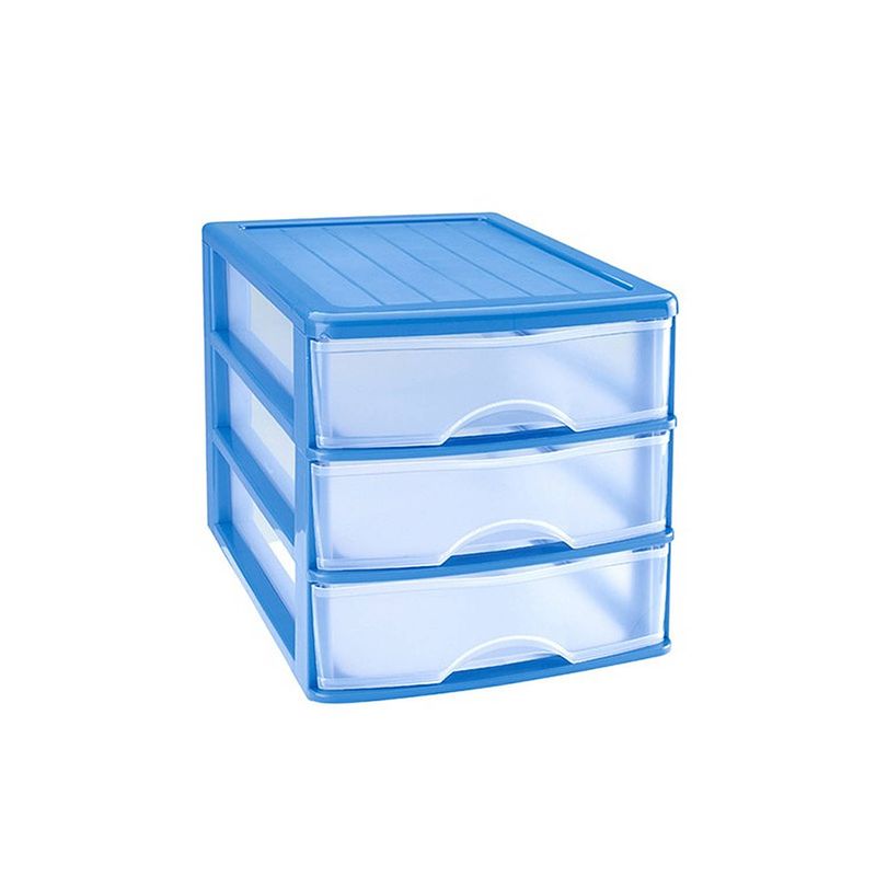 Foto van Ladeblok/bureau organizer met 3 lades blauw/transparant l 35,5 x b 27 x h 26 cm - ladeblok