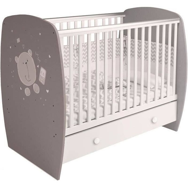 Foto van Polini teddybeer 120 * 60 bed met lade - wit / grijs