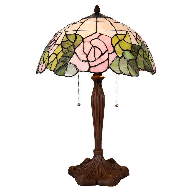 Foto van Clayre & eef tafellamp tiffany ø 40x61 cm e27/max. 2x60 watt - bruin, groen, roze - ijzer, glas, kunststof