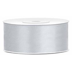 Foto van 1x zilver satijnlint rol 2,5 cm x 25 meter cadeaulint verpakkingsmateriaal - cadeaulinten