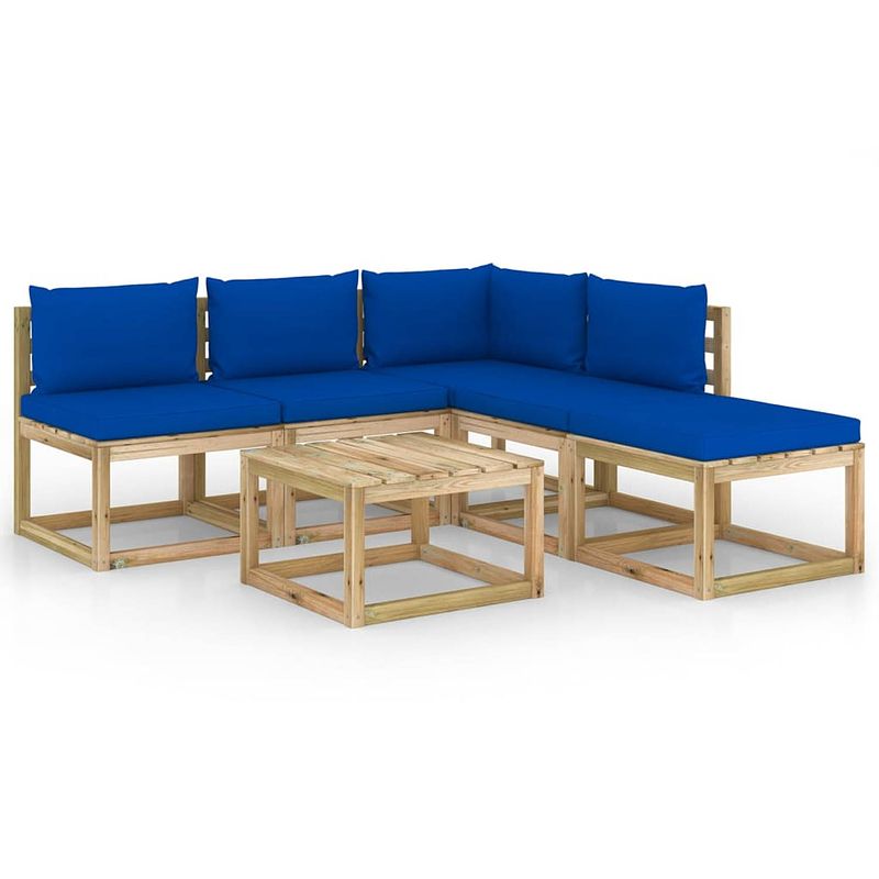 Foto van Vidaxl 6-delige loungeset met blauwe kussens