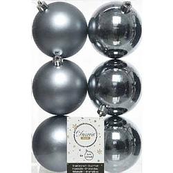Foto van 6x kunststof kerstballen glanzend/mat grijsblauw 8 cm kerstboom versiering/decoratie - kerstbal