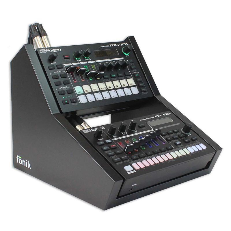 Foto van Fonik audio innovations original stand black voor roland mc-101 / tr-6s 2-tier