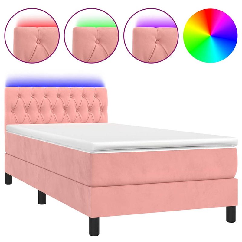 Foto van The living store boxspring - luxe bed met led en fluweel - 193x90 - roze