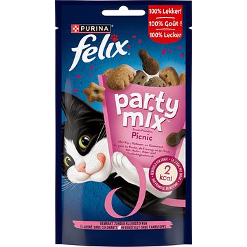 Foto van Felix® party mix picnic met kip, kaas & kalkoensmaak kattensnacks 60g bij jumbo