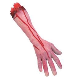 Foto van Halloween/horror nep afgehakte lichaamsdelen - bebloede arm - 30 x 10 cm - decoraties - feestdecoratievoorwerp