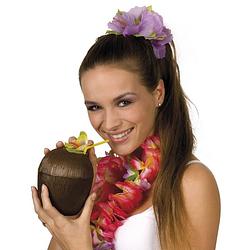 Foto van Set van 12x stuks kokosnoot drinkbeker hawaii 12 x 16 cm 400 ml - feestbekertjes