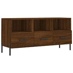 Foto van The living store tv-meubel modern bruineiken - 102 x 36 x 50 cm - bewerkt hout en ijzer