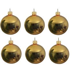 Foto van 6x glazen kerstballen glans goud 6 cm kerstboom versiering/decoratie - kerstbal