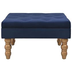 Foto van The living store poef velvet - 60 x 60 x 36 cm - marineblauw - decoratieve knoppen