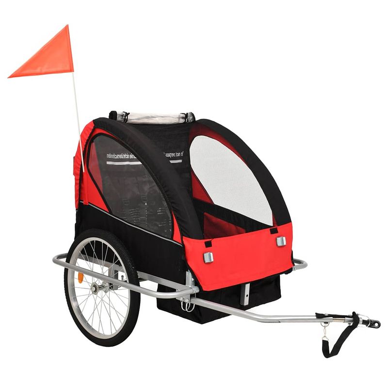 Foto van Vidaxl fietskar voor kinderen en wandelwagen 2-in-1 zwart en rood