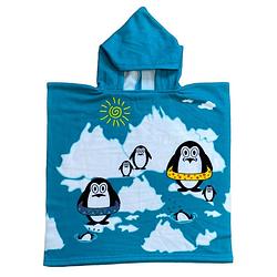 Foto van Bad cape/poncho - kinderen - pinguins print - 60 x 120 cm - microvezel - badcapes