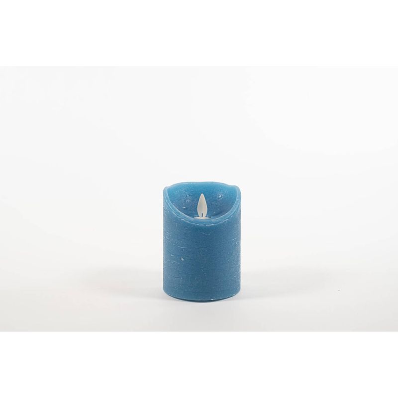 Foto van Rustic wax candle moving flame 7,5x10cm denim 3xaaa