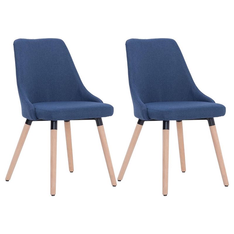 Foto van The living store eetstoelen set - 43 x 43 x 83 cm - blauwe stof - massief houten poten