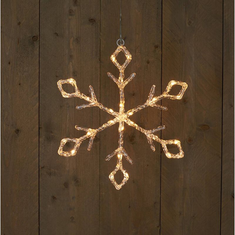 Foto van Anna'ss collection - b.o.t. acryl sneeuwvlok 38cm 24led warm wit/ ip44 / 3xaa 6-18h timer