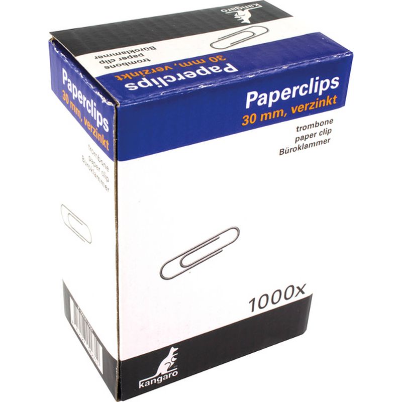 Foto van Paperclips kangaro 30 mm rond doosje 1000 stuks, verzinkt