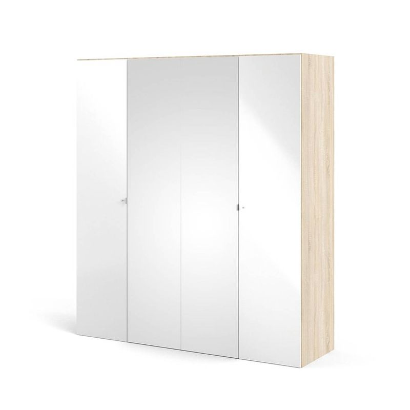 Foto van Saskia kledingkast 2 deuren, 2 spiegeldeuren eikenstructuur decor, wit hoogglans.