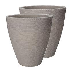 Foto van Pro garden plantenpot/bloempot ribbed - 2x - tuin - stevig kunststof - zandkleur - d40 x h42 cm - plantenpotten