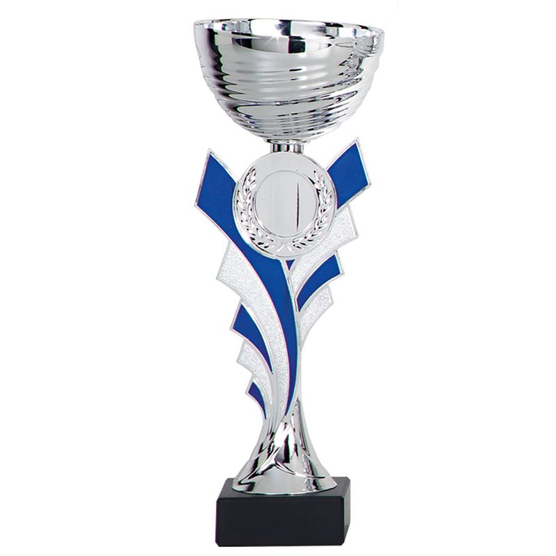 Foto van Luxe trofee/prijs beker - zilver/blauw - metaal - 20 x 8 cm - fopartikelen