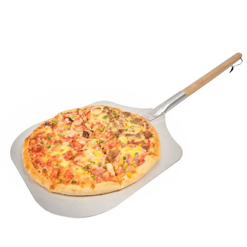 Foto van Decopatent® pizzaschep - vierkante pizzaschep met lang houten handvat