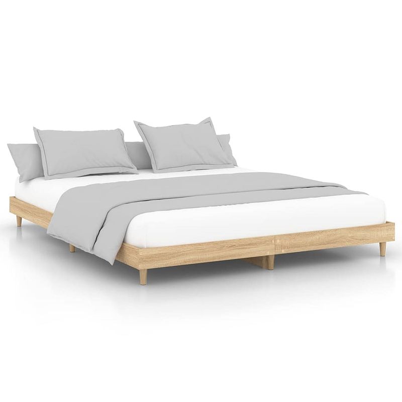 Foto van The living store bedframe sonoma eiken - 203 x 123 x 20 cm - duurzaam materiaal - ondersteunende poten - multiplex