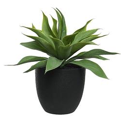 Foto van Groene agave kunstplant 44 cm in zwarte pot - kunstplanten/nepplanten - succulenten