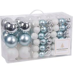 Foto van Kunststof kerstballen 94 stuks voor binnen/buiten gebruik - blauw/wit
