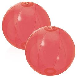 Foto van 2x stuks opblaasbare strandballen beach fun plastic rood 28 cm - strandballen