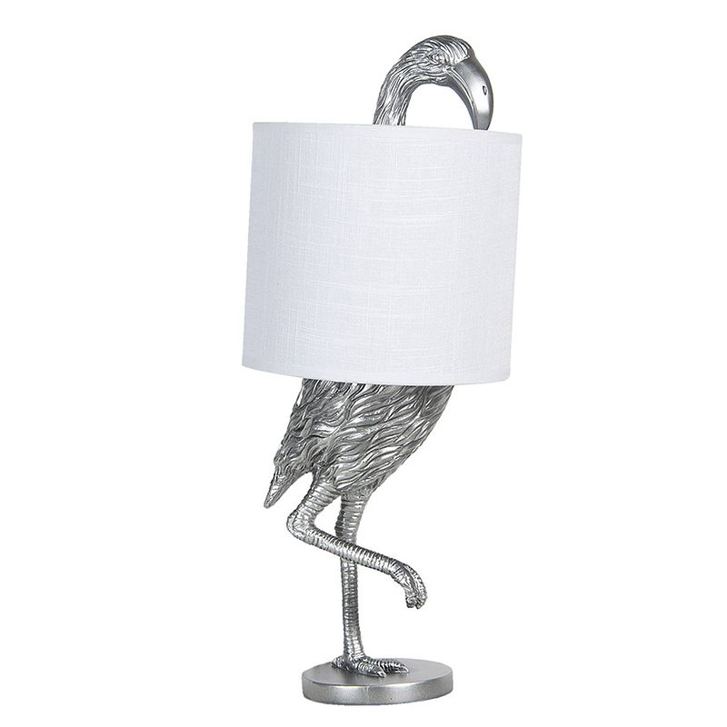 Foto van Haes deco - tafellamp - city jungle - zilverkleurige flamingo in lamp, ø 20x50 cm - bureaulamp, sfeerlamp, nachtlampje