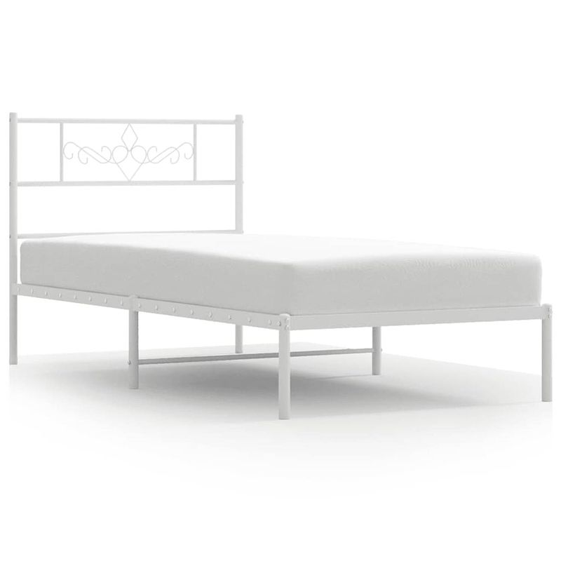 Foto van Vidaxl bedframe met hoofdbord metaal wit 90x200 cm