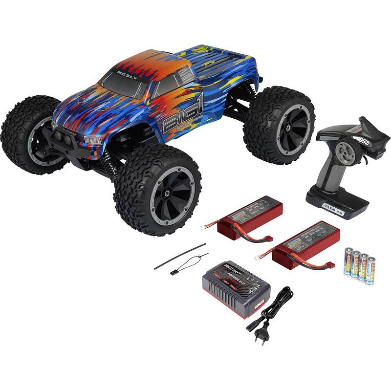 Foto van Reely big1 brushless 1:8 rc auto elektro monstertruck 4wd rtr 2,4 ghz incl. accu, oplader en batterijen voor de zender