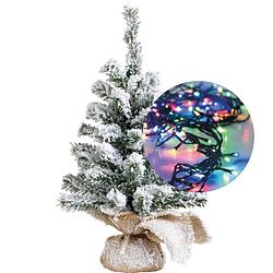 Foto van Kerstboompje besneeuwd 45 cm -met verlichting gekleurd 300 cm -40 leds - kunstkerstboom