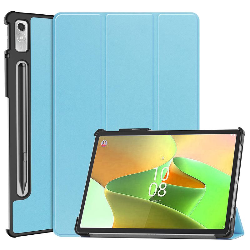 Foto van Basey lenovo tab p11 pro (2e gen) hoesje kunstleer hoes case cover - lichtblauw