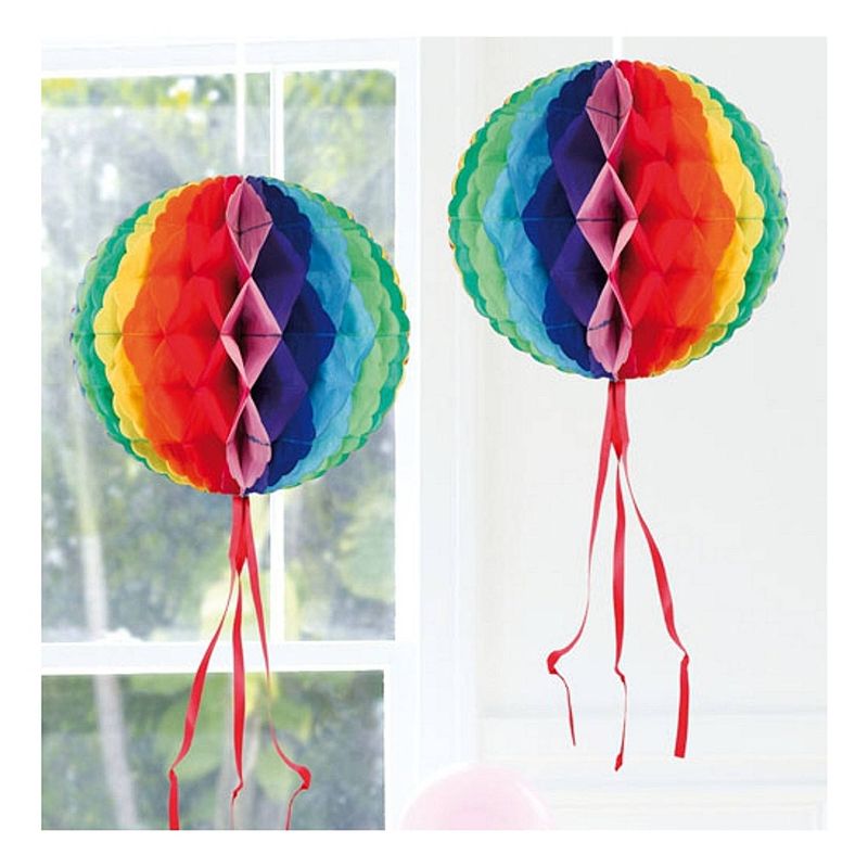 Foto van Decoratie bollen gekleurd 30 cm - hangdecoratie