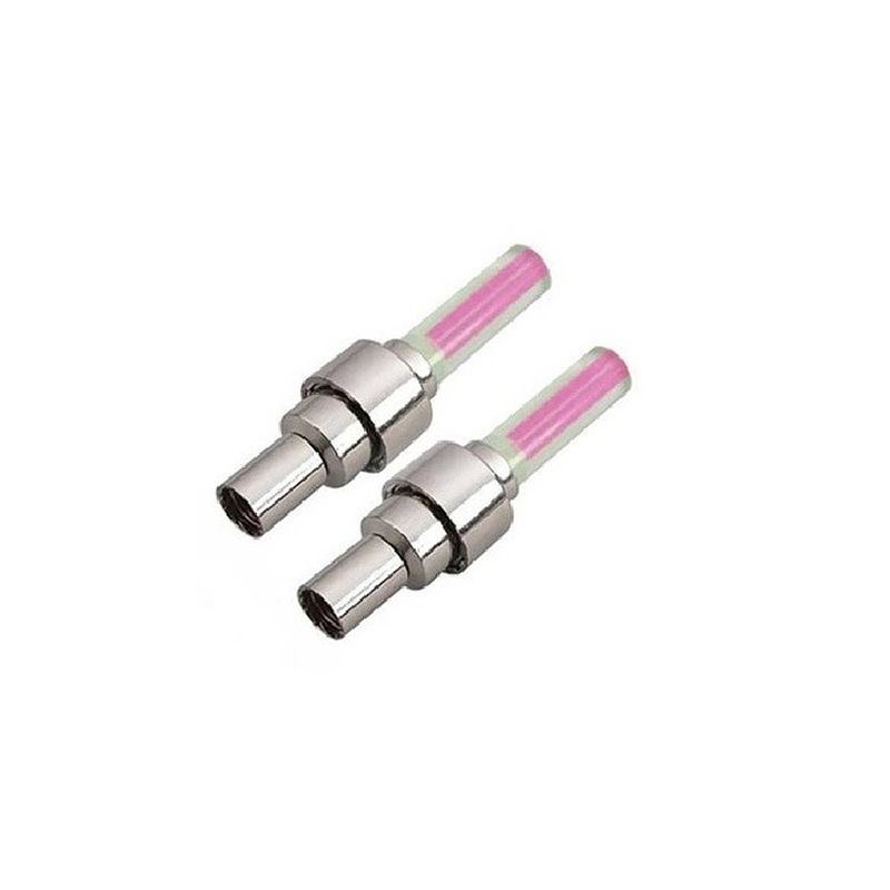 Foto van Set fietslichten ventiel kleur roze - wiel led incl batterijen - ventielverlichting / ventiellampjes