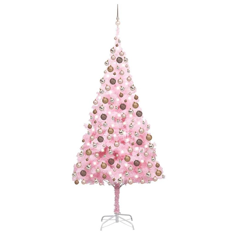 Foto van Vidaxl kunstkerstboom met led's en kerstballen 240 cm pvc roze