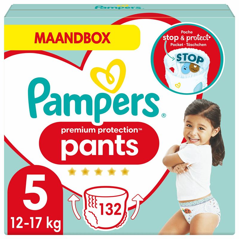 Foto van Pampers premium protection active fit pants maat 5 - 132 luierbroekjes maandbox