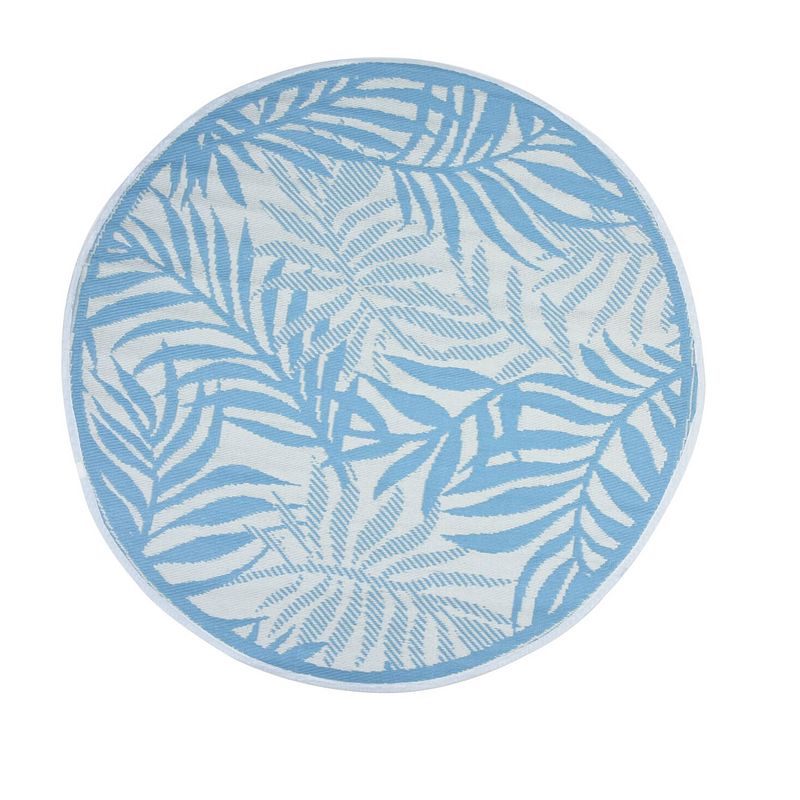 Foto van 4goodz vloerkleed outdoor rond tropical 150 cm buitenkleed - blauw