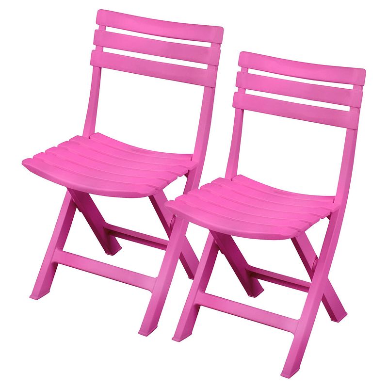 Foto van Sunnydays klapstoel voor buiten/binnen - 2x - roze - 41 x 79 cm - stevig kunststof - bijzet stoelen - klapstoelen